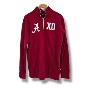 Venley Alabama AXO Quarter Zip Sweatshirt Red Women Large Cotton Pullover USA